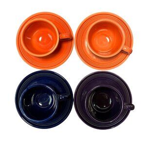 Fiestaware Cup & Saucer Set Multiple Colors Orange Blue Purple 8 Piece